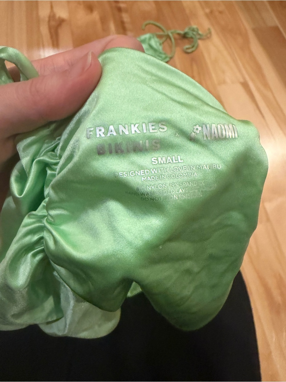 Frankies Bikinis Foxy Satin Bikini Swimsuit Top and Bottom in Honeydew Green - Picture 4 of 7